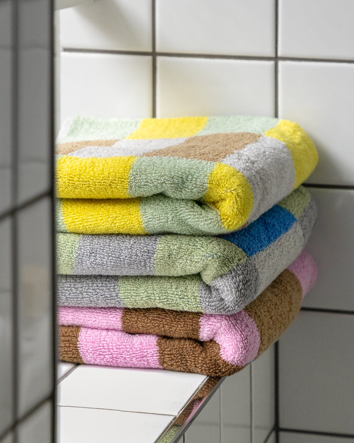 チェックフェイスタオル - サンドイエロー