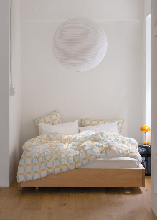 ドットチェックブルーストライプ掛け布団