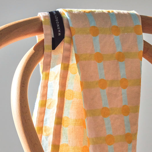 ドットチェックキッチンクロス - オレンジ×ピンク