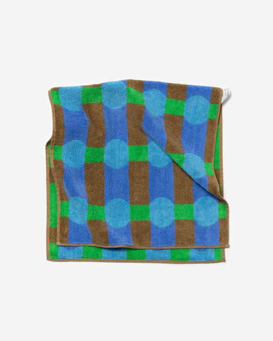ドットチェック フェイスタオル - ブルー オン レンガ