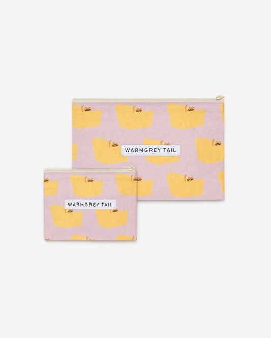 アームチェアフラットポーチ - イエロー×ピンク (2サイズ)