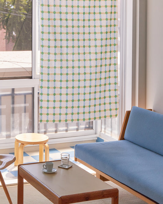 ドットチェック柄ドアカーテン - グリーン×ベージュ