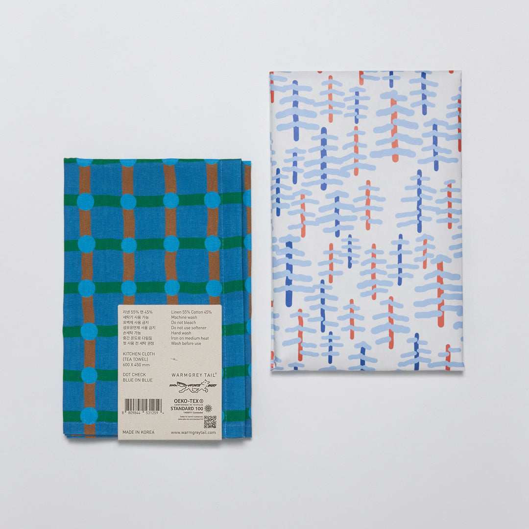 ドットチェックキッチンクロス - ブルーオンブルー