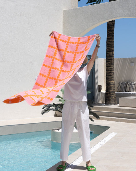 [ビーチ＆バス] ブロッサムチェック ビッグタオル ピンク