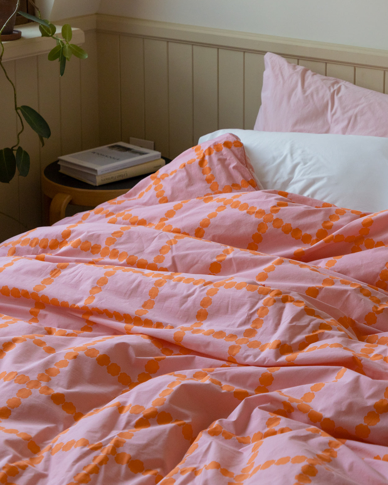 ブロッサムチェックコーラル掛け布団カバー