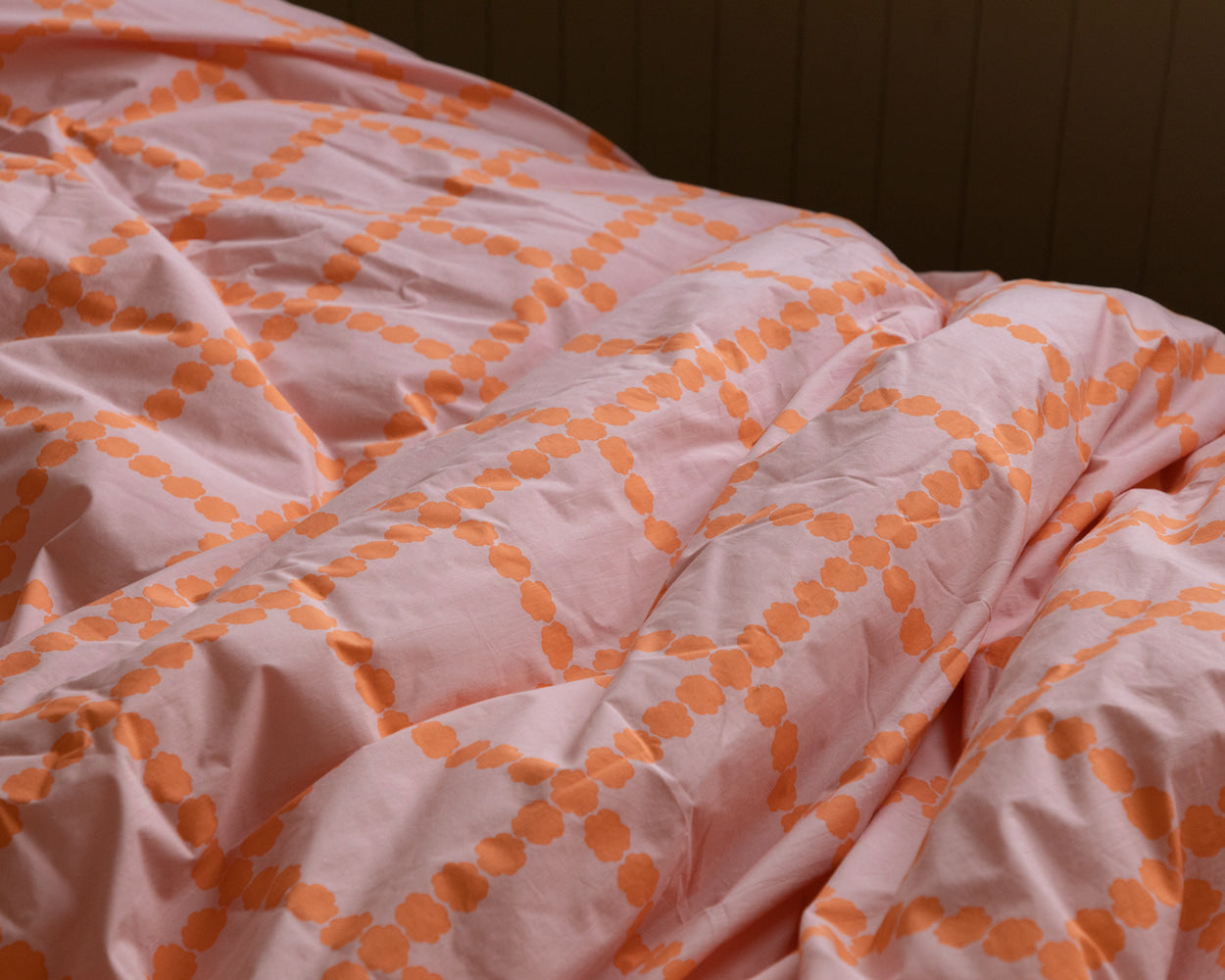 ブロッサムチェックコーラル掛け布団カバー