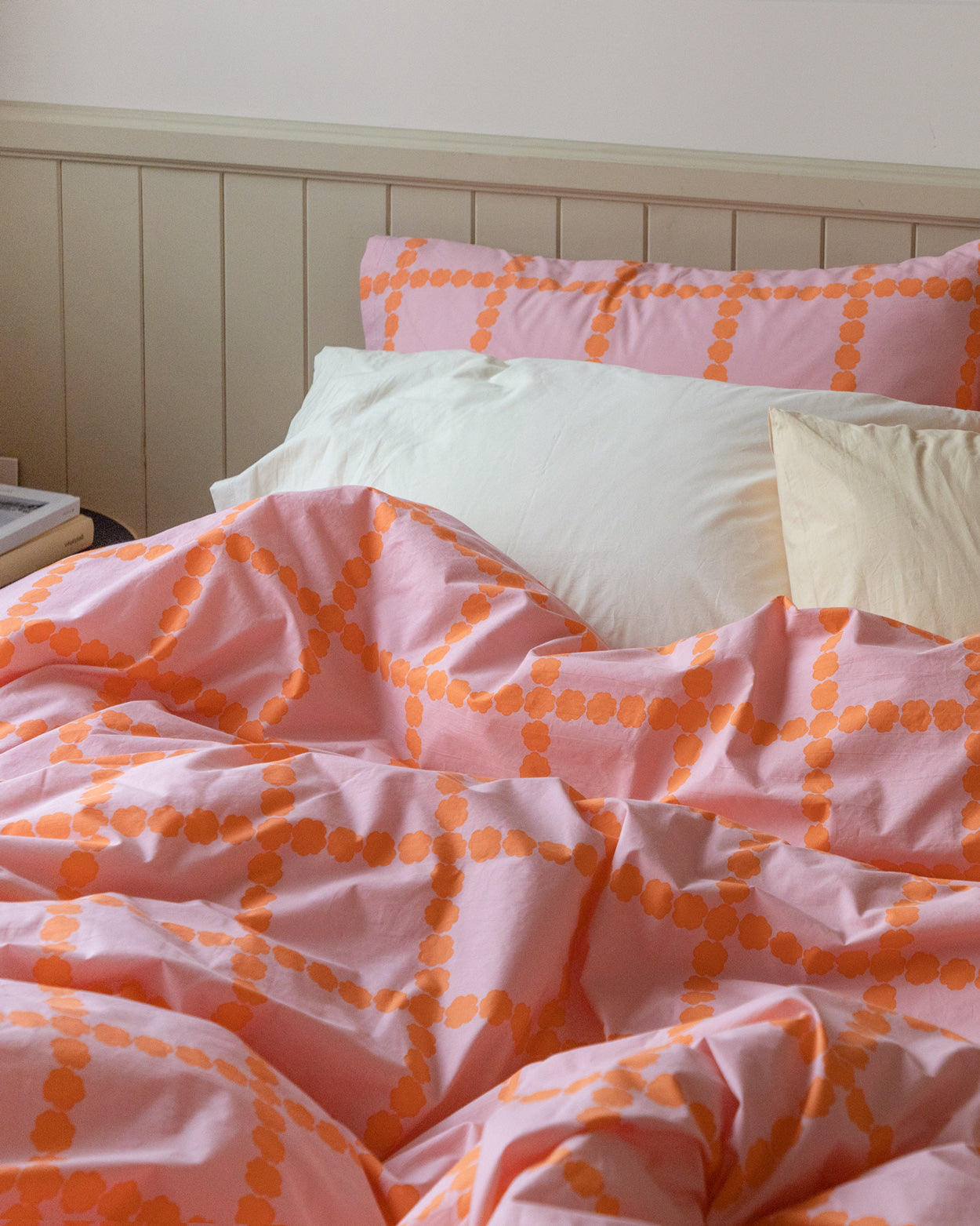 ブロッサムチェックコーラル掛け布団カバー