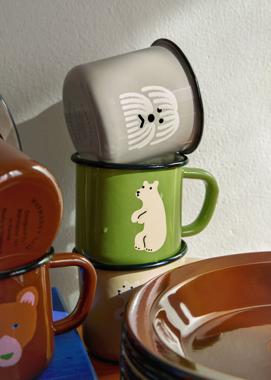 ふわふわ犬 ウォームグレー エナメルマグカップ