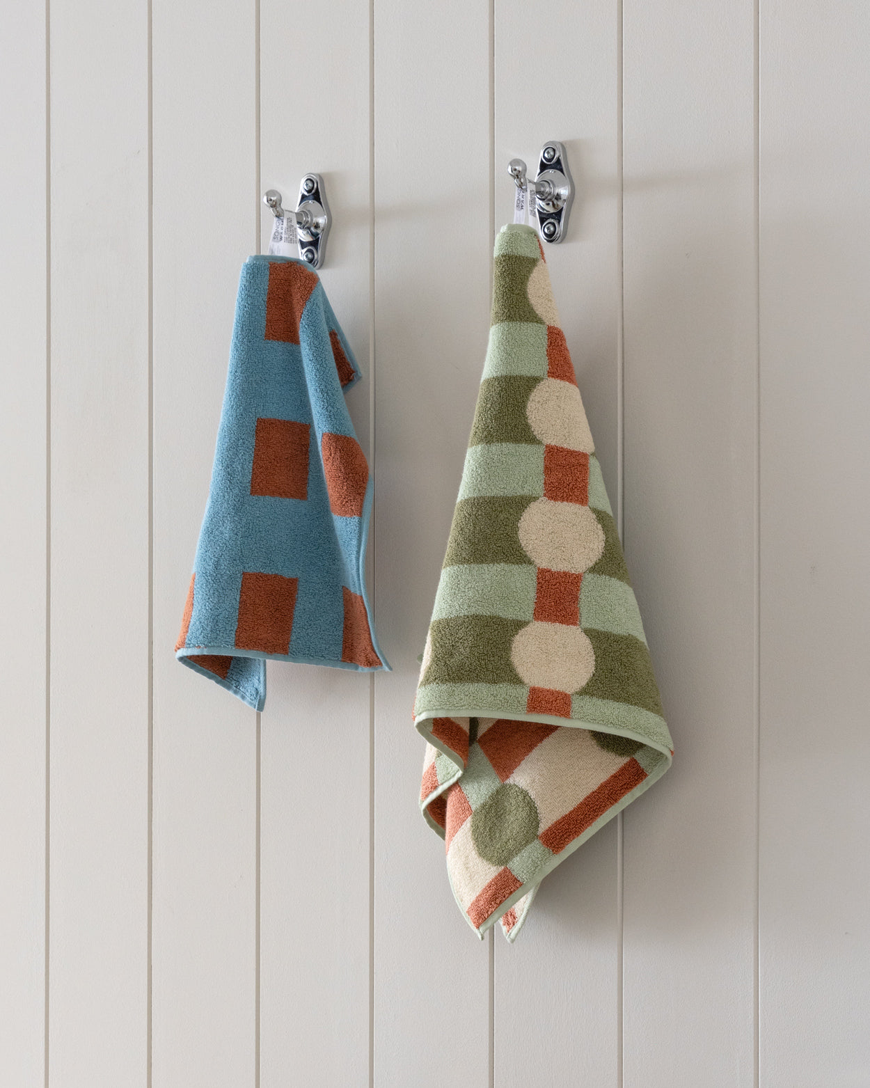 ドットチェック フェイスタオル - クリームオンミント