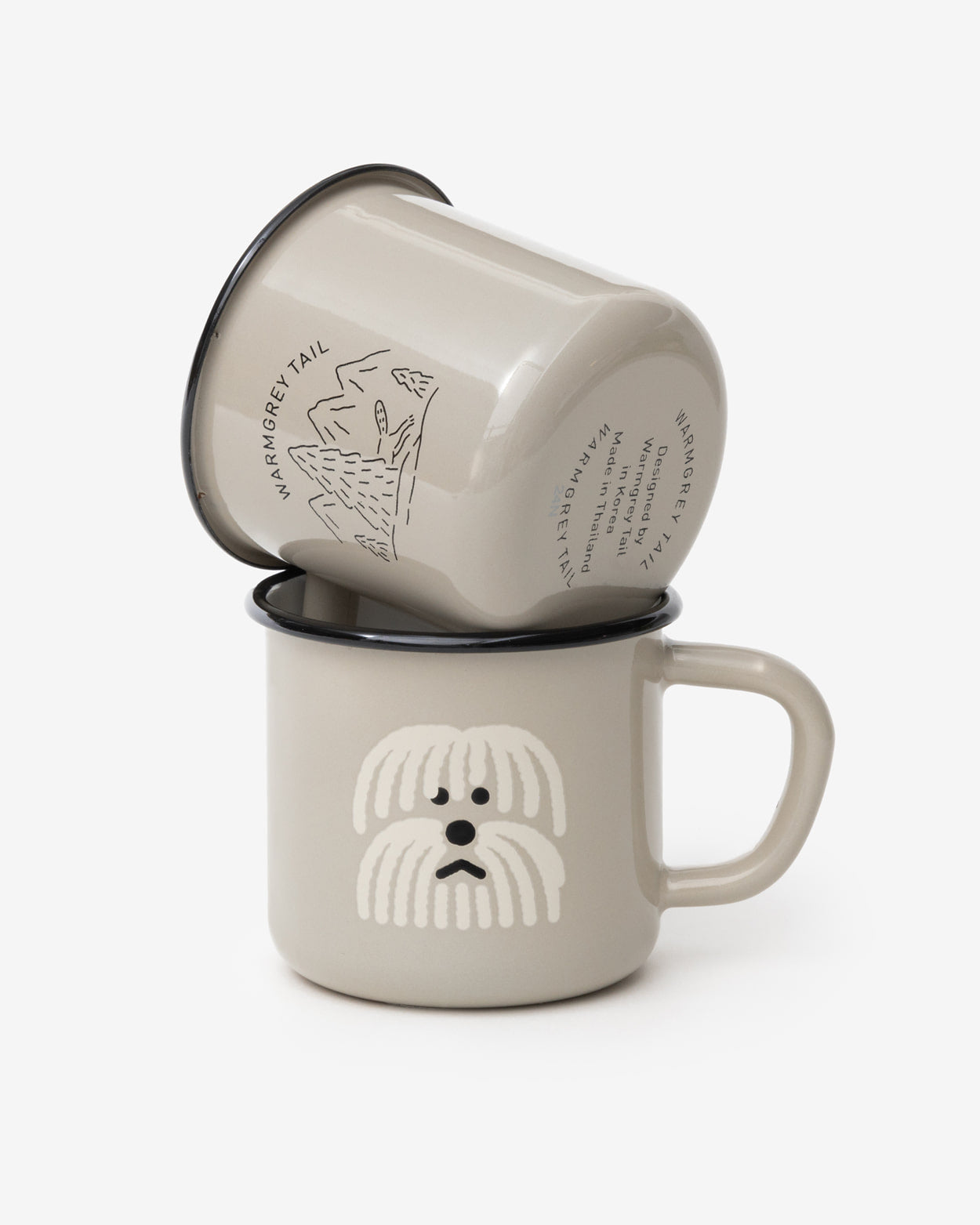 ふわふわ犬 ウォームグレー エナメルマグカップ
