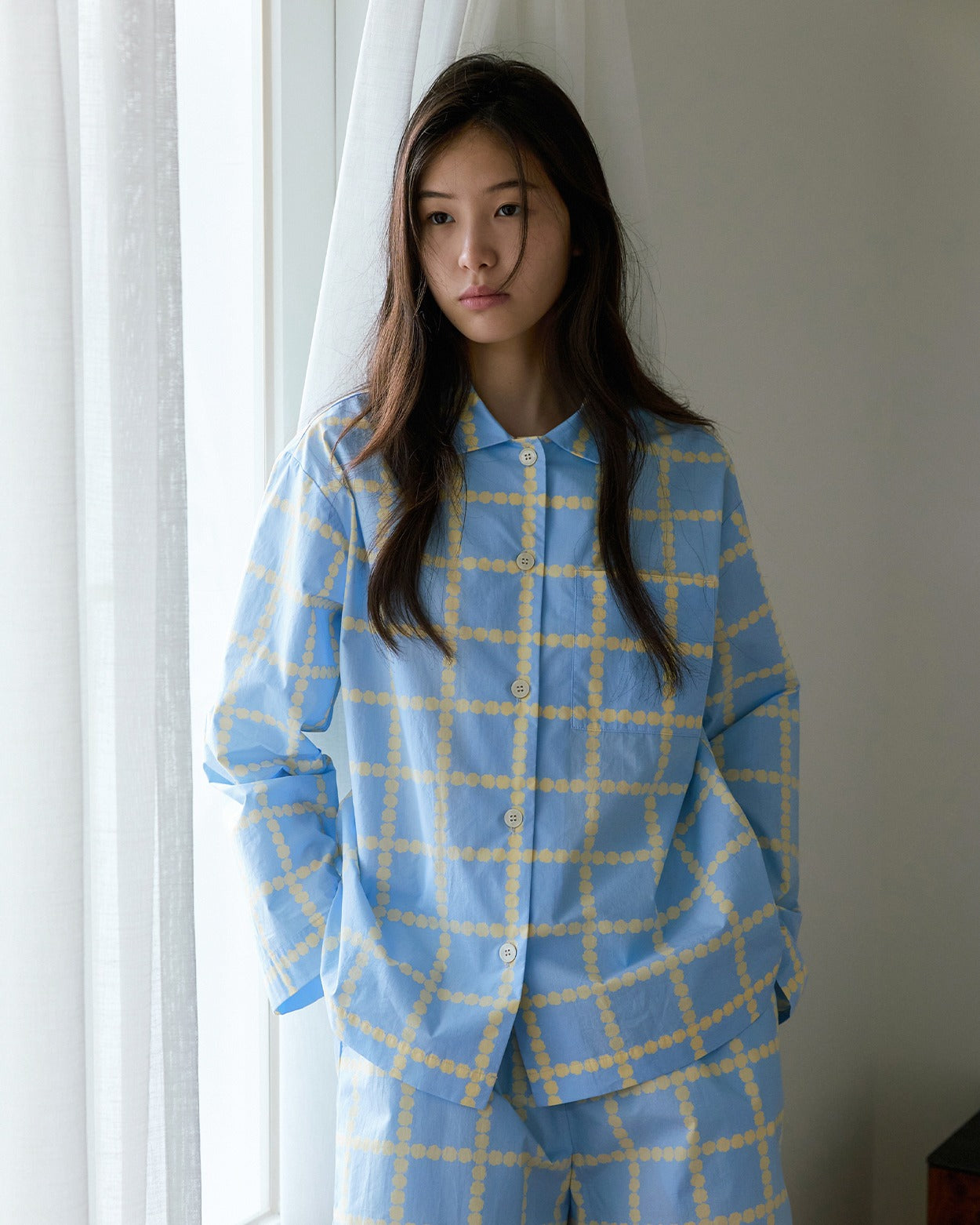 [PRE-ORDER UNTIL OCT 29] BLOSSOM CHECK PAJAMA SHIRT - BLUE