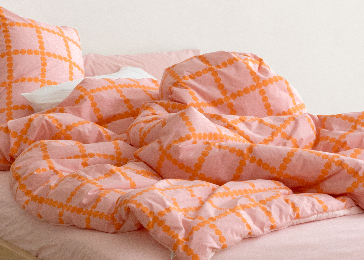 ブロッサムチェックコーラル掛け布団カバー