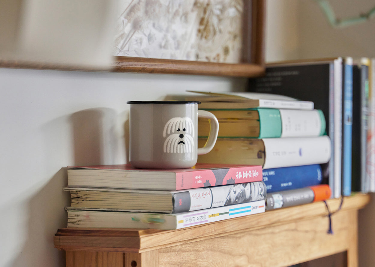 ふわふわ犬 ウォームグレー エナメルマグカップ