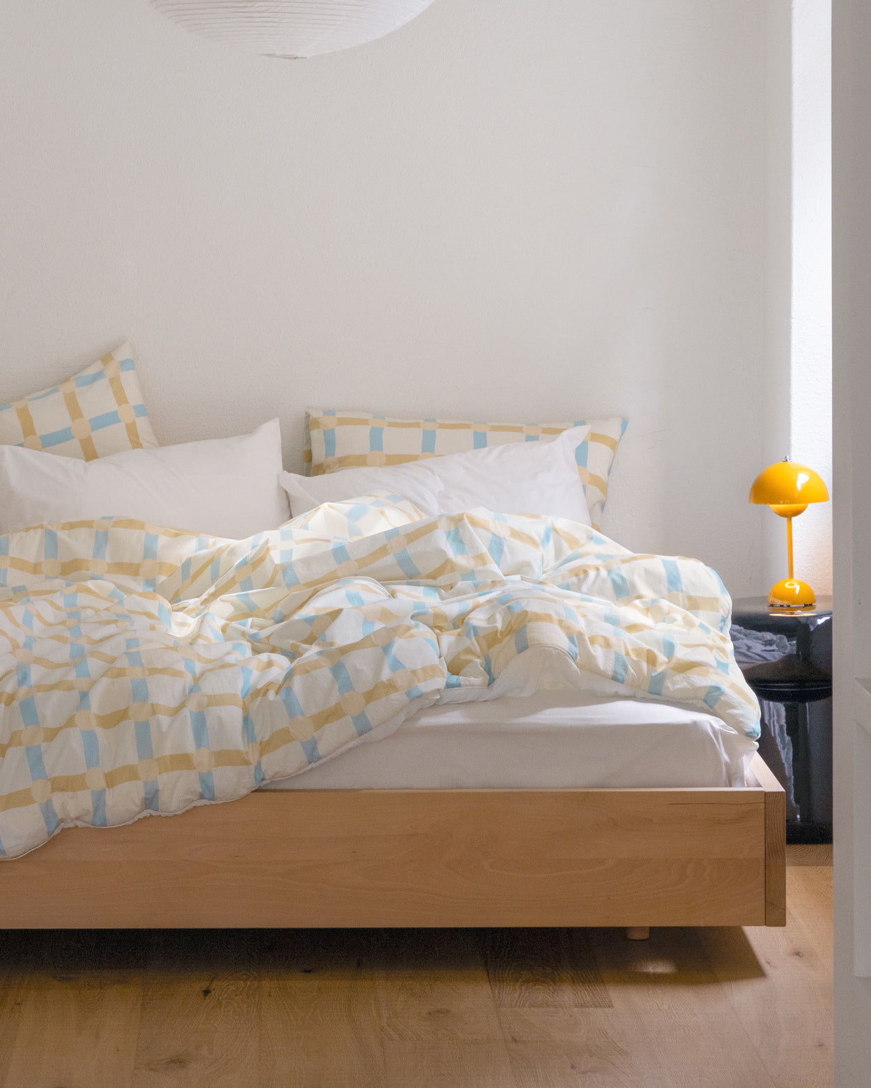 ドットチェック ブルーストライプ ピローケース (2サイズ)