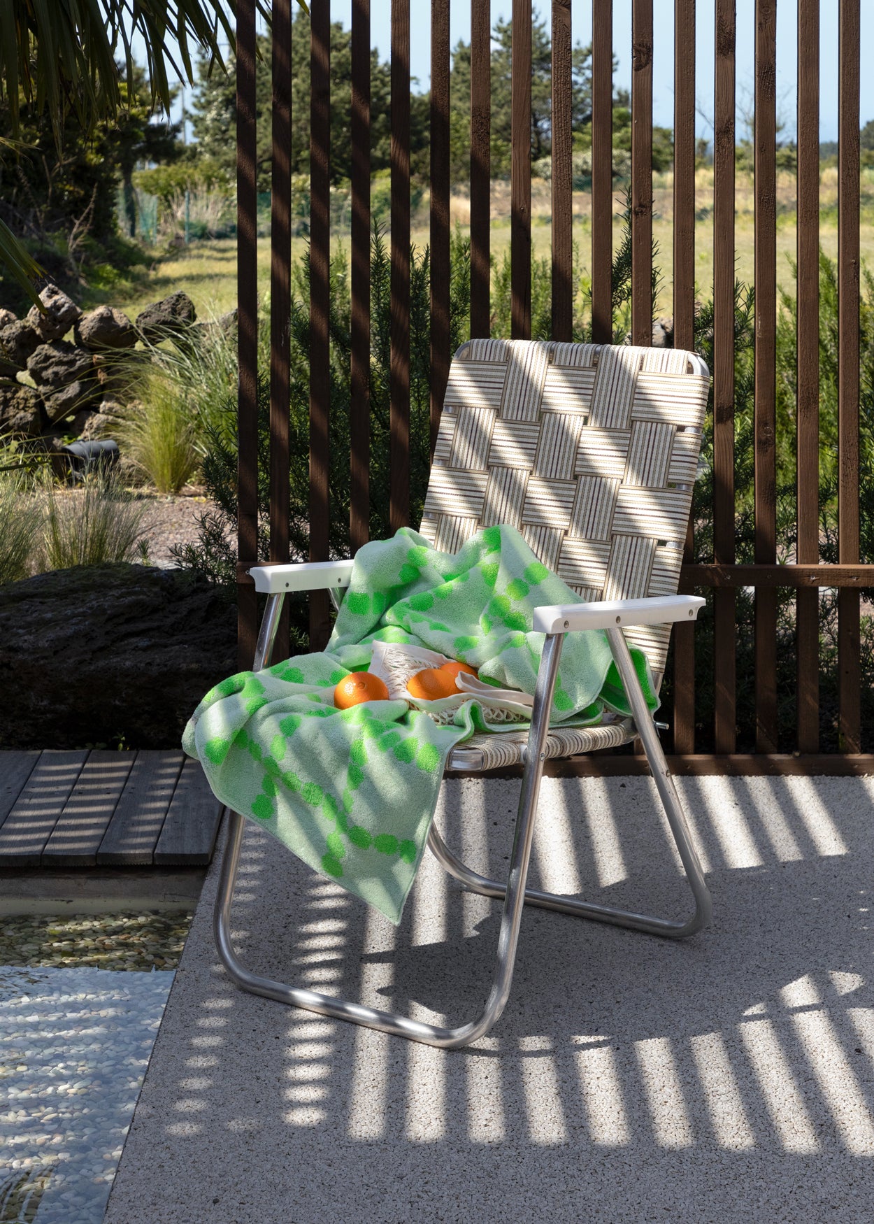 [ビーチ＆バス] ブロッサムチェック ビッグタオル グリーン