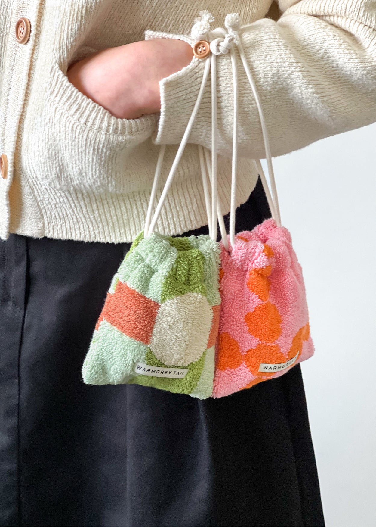 [WGT限定] ドットチェック テリーポーチ - クリームオンミント