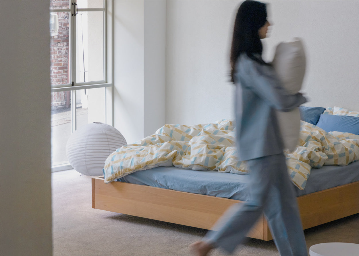 ドットチェックブルーストライプ掛け布団