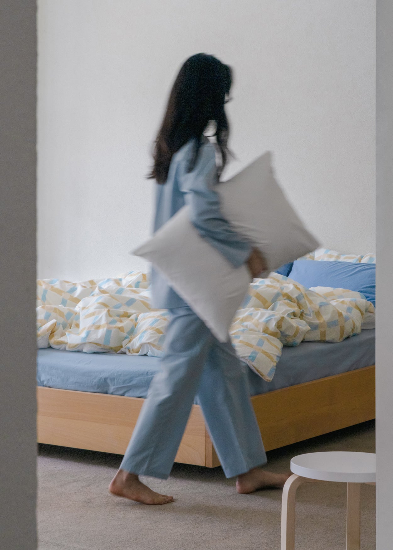 ドットチェックブルーストライプ掛け布団