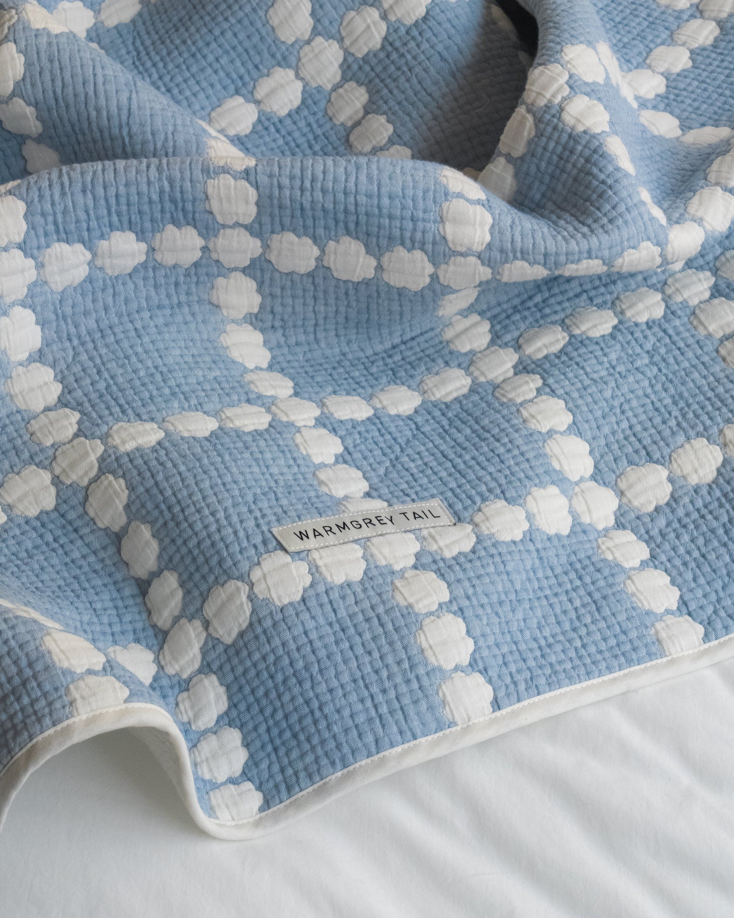ブロッサムチェック コットンモダール ブランケット - ブルー（2サイズ）