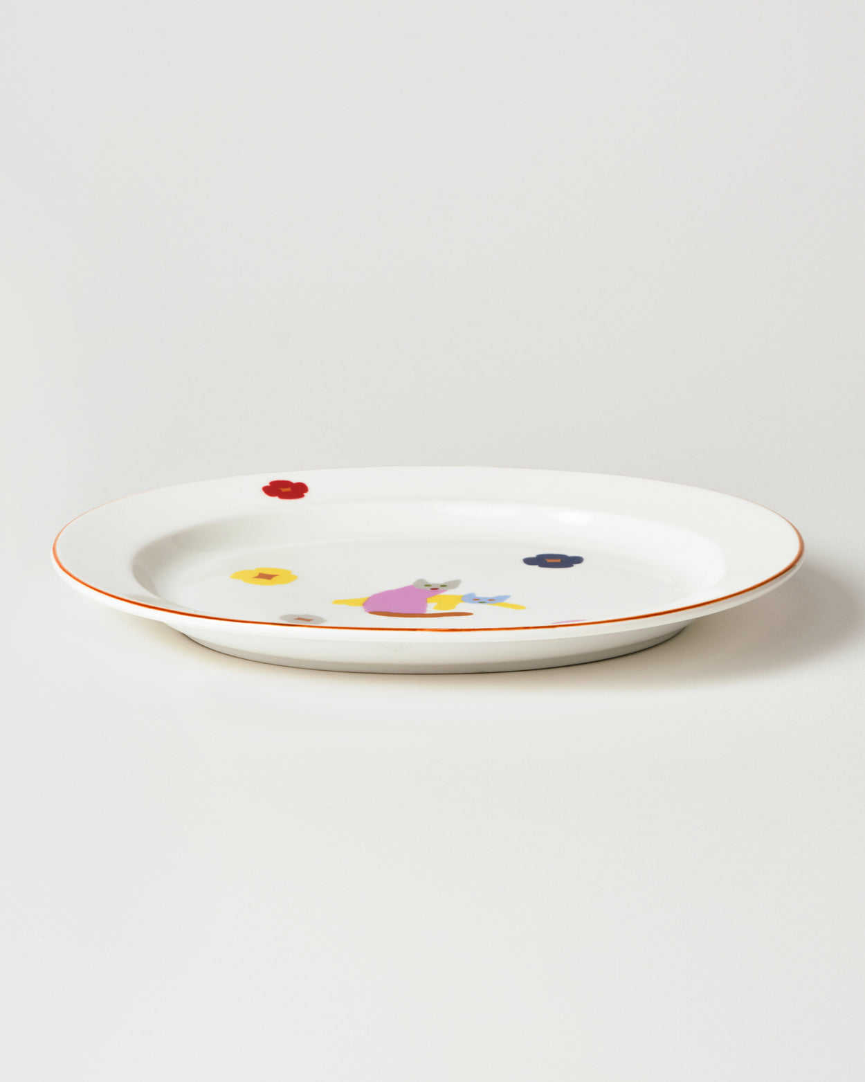 猫と花のオーバルプレート