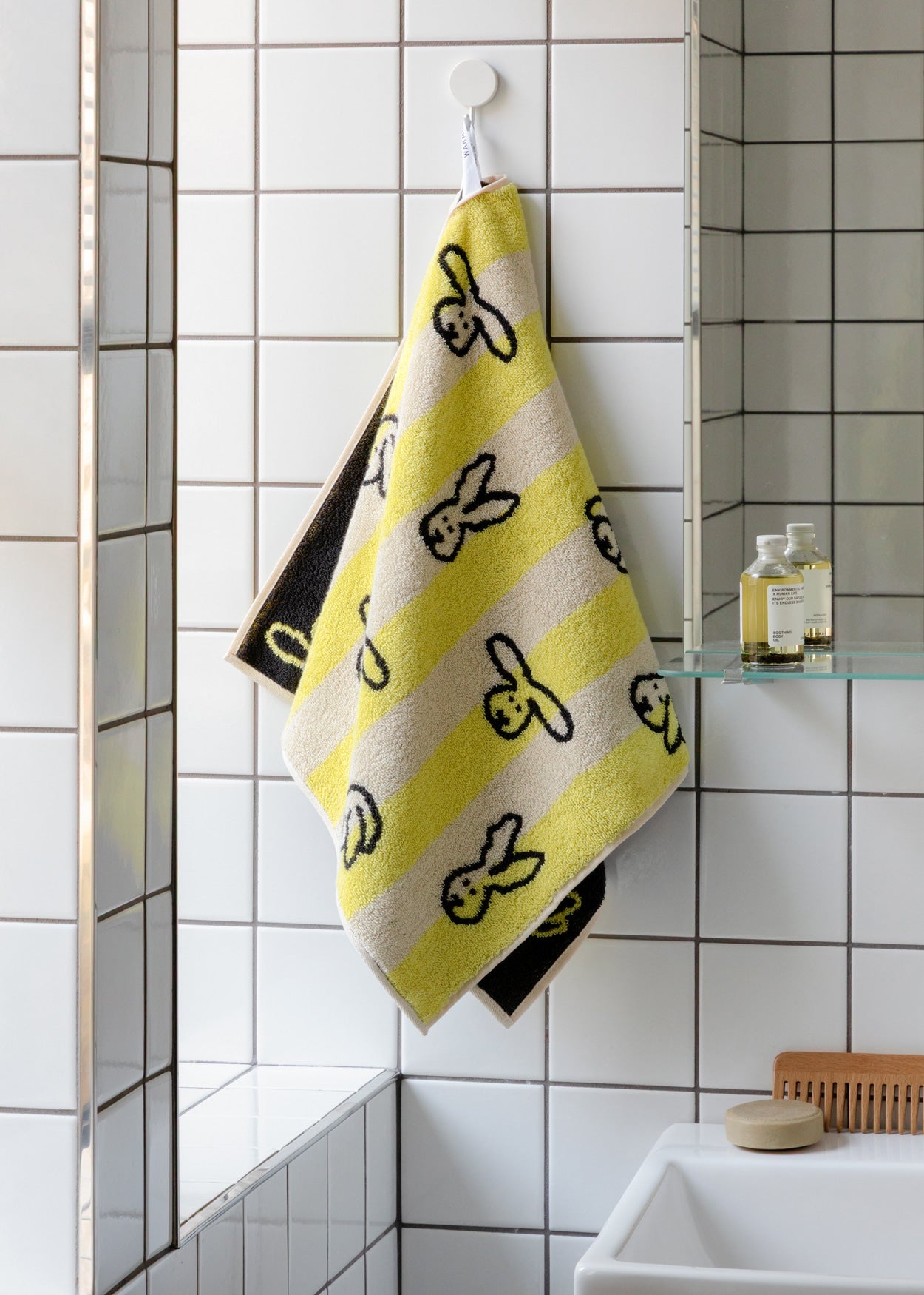 バニーバニーフェイスタオル - イエローストライプ