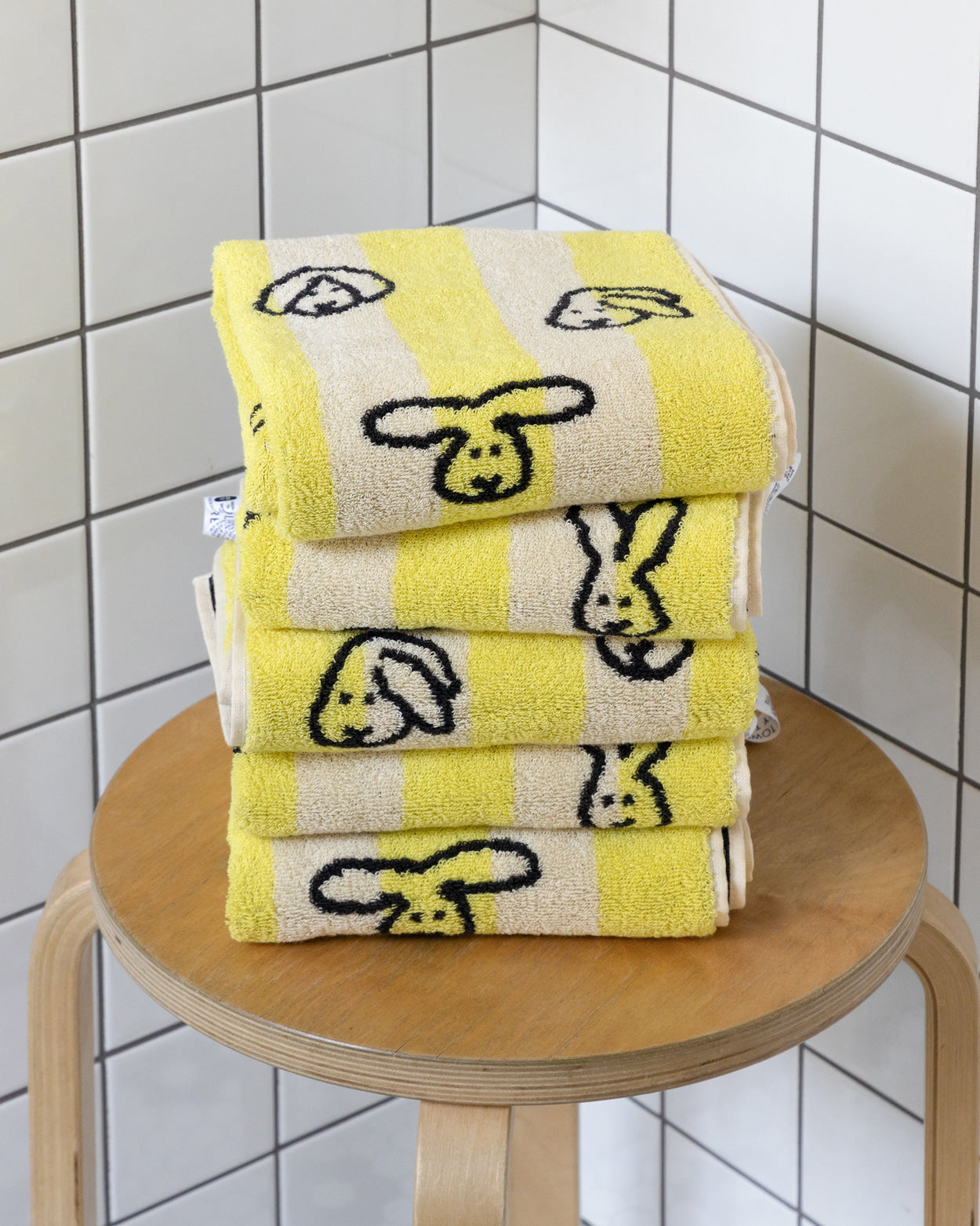 バニーバニーフェイスタオル - イエローストライプ