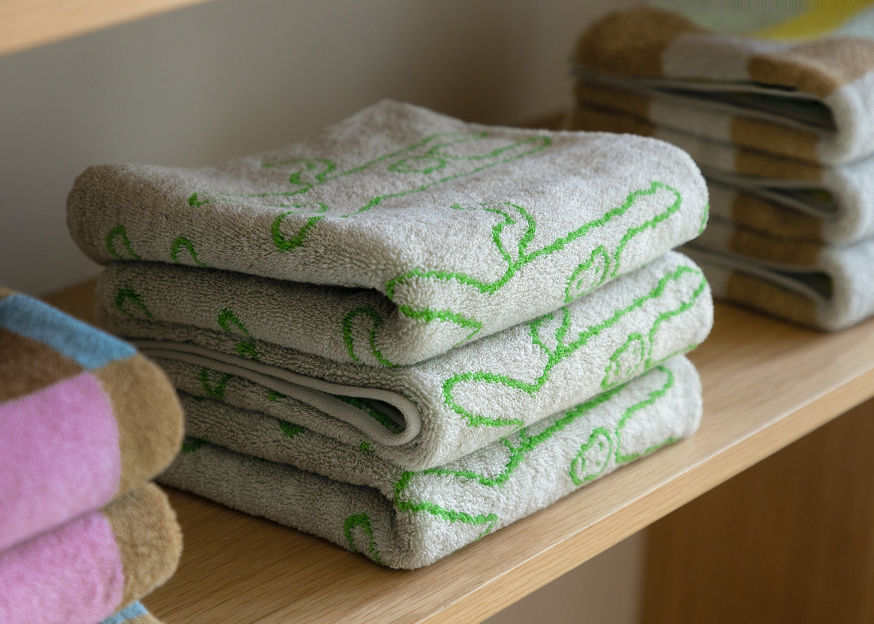 モンキーフェイスタオル - グリーンオングレー