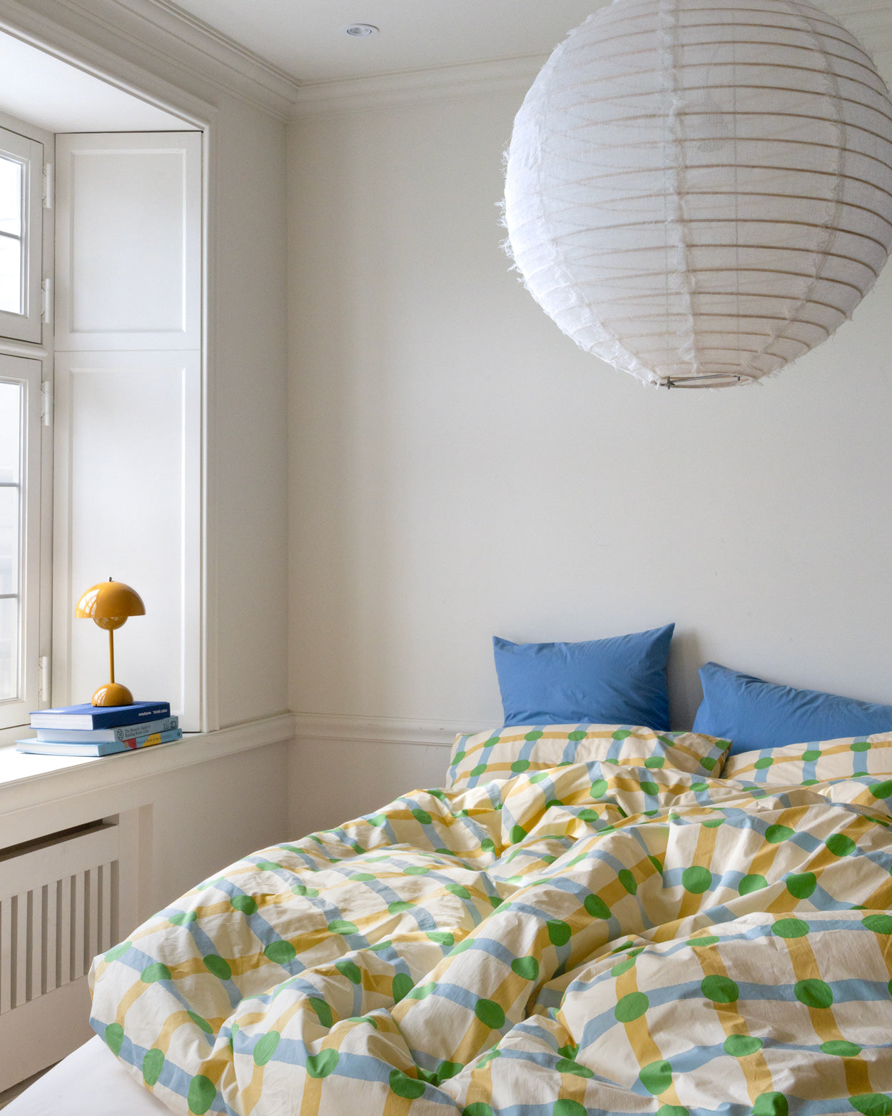 ドットチェックグリーンオンベージュピローケース（2サイズ）