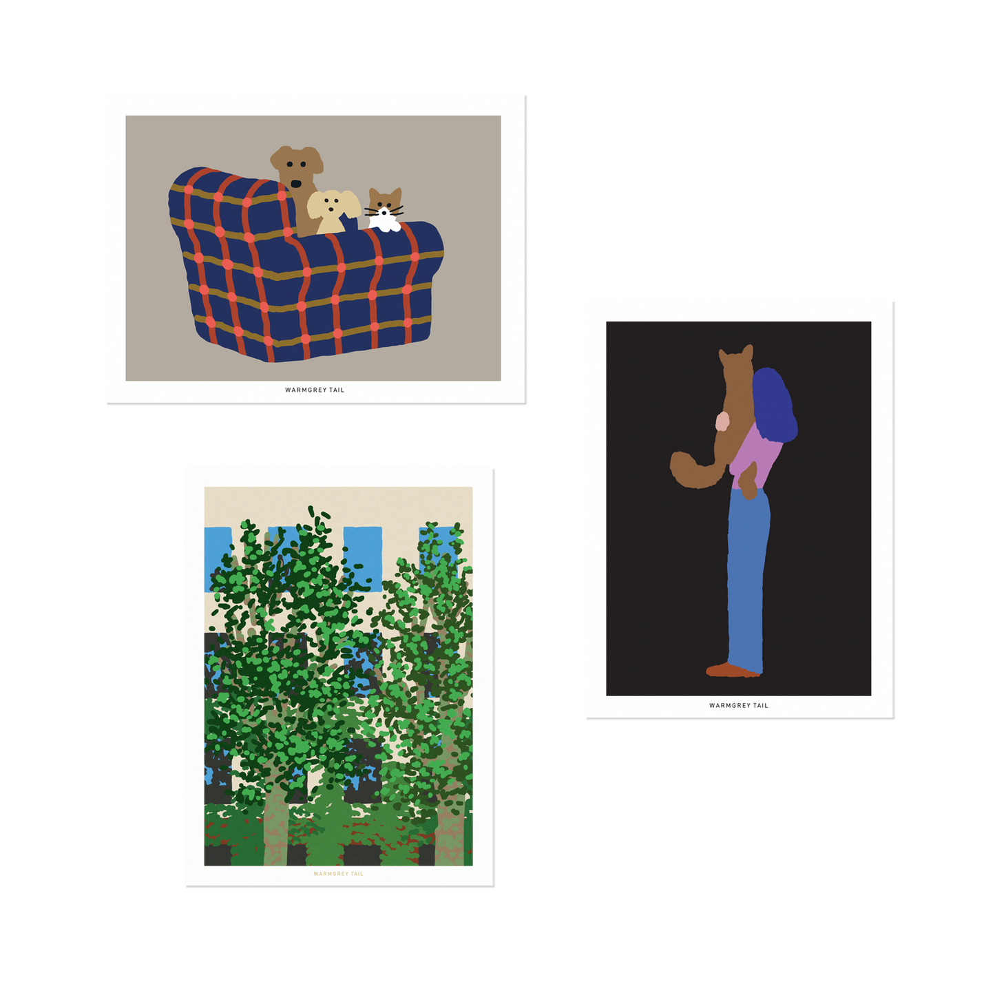 アームチェア 犬と猫 - ネイビー ポストカード