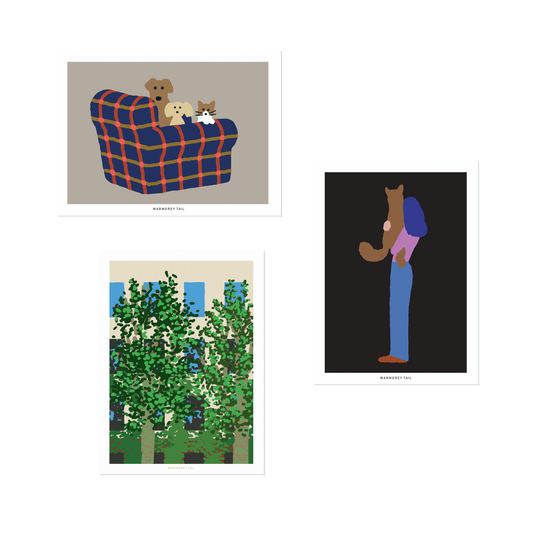 アームチェア 犬と猫 - ネイビー ポストカード