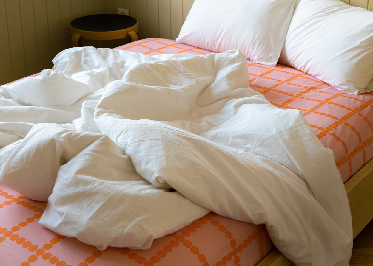 ブロッサムチェック - コーラルフィットシーツ