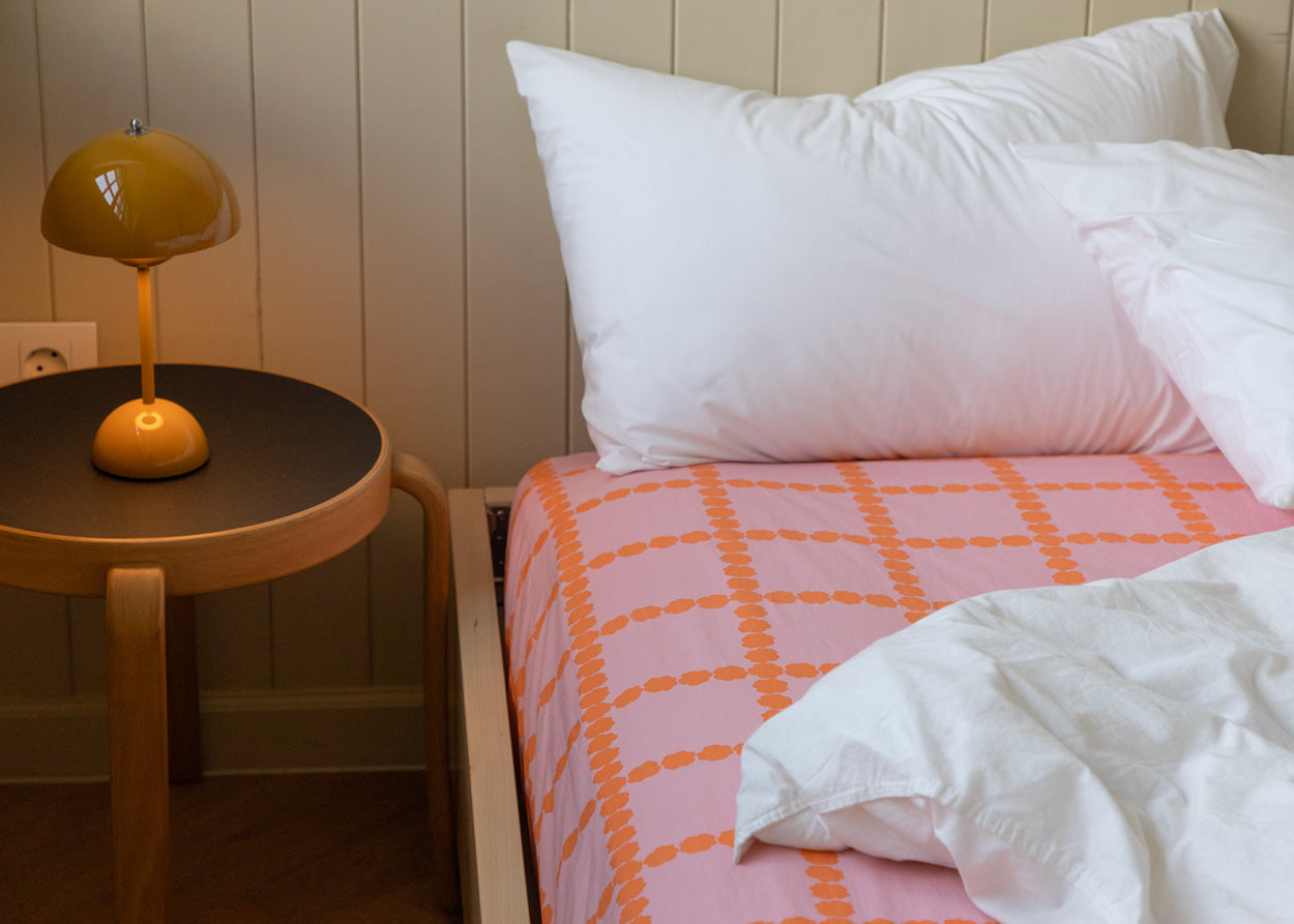 ブロッサムチェック - コーラルフィットシーツ