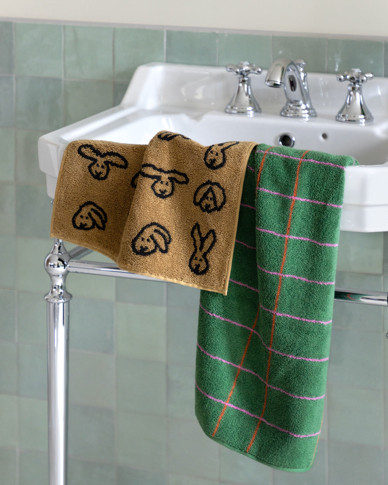 タイルフェイスタオル - ディープグリーン