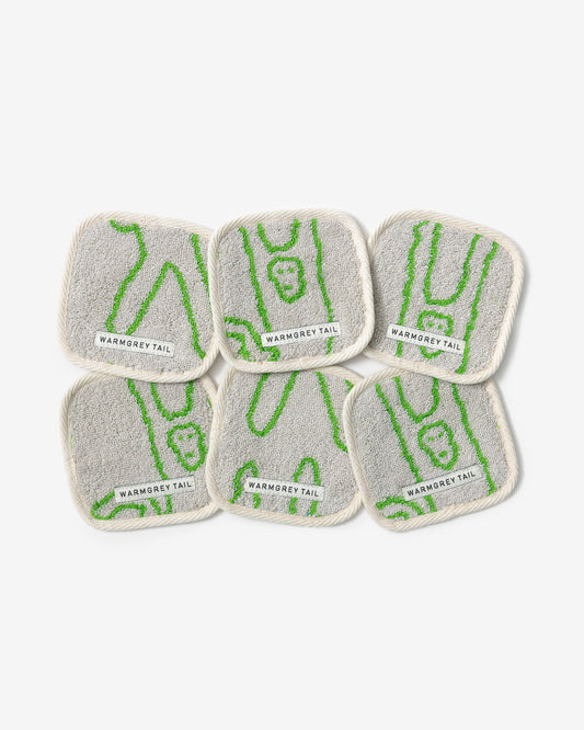 [WGT限定] モンキー タオルコースター - グリーン・オン・グレー