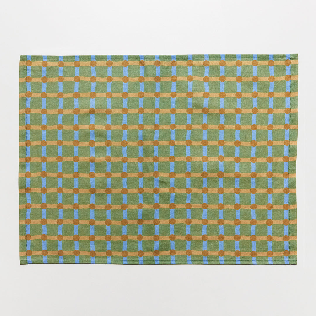 ドットチェック キッチンクロス - ブラウン×カーキ