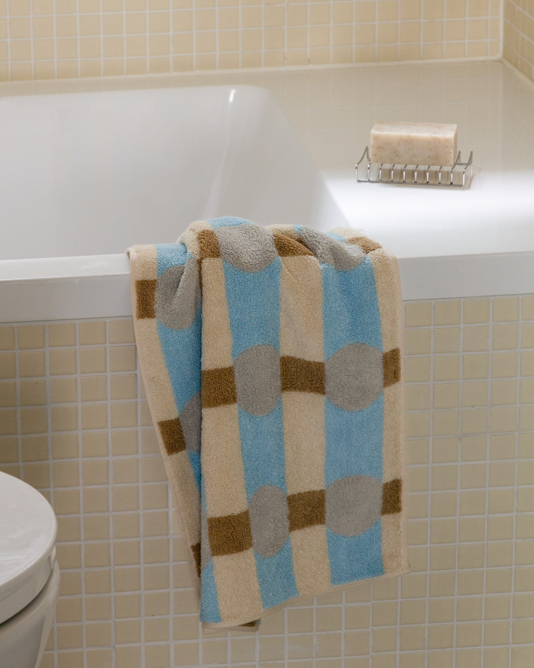 ドットチェック フェイスタオル - クリーム地にグレー