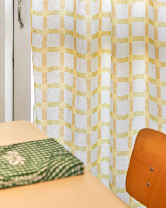 ドットチェック ドアカーテン - レモンオンウォームグレー