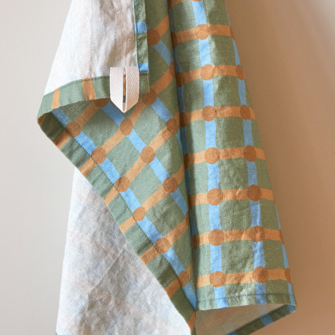 ドットチェック キッチンクロス - ブラウン×カーキ