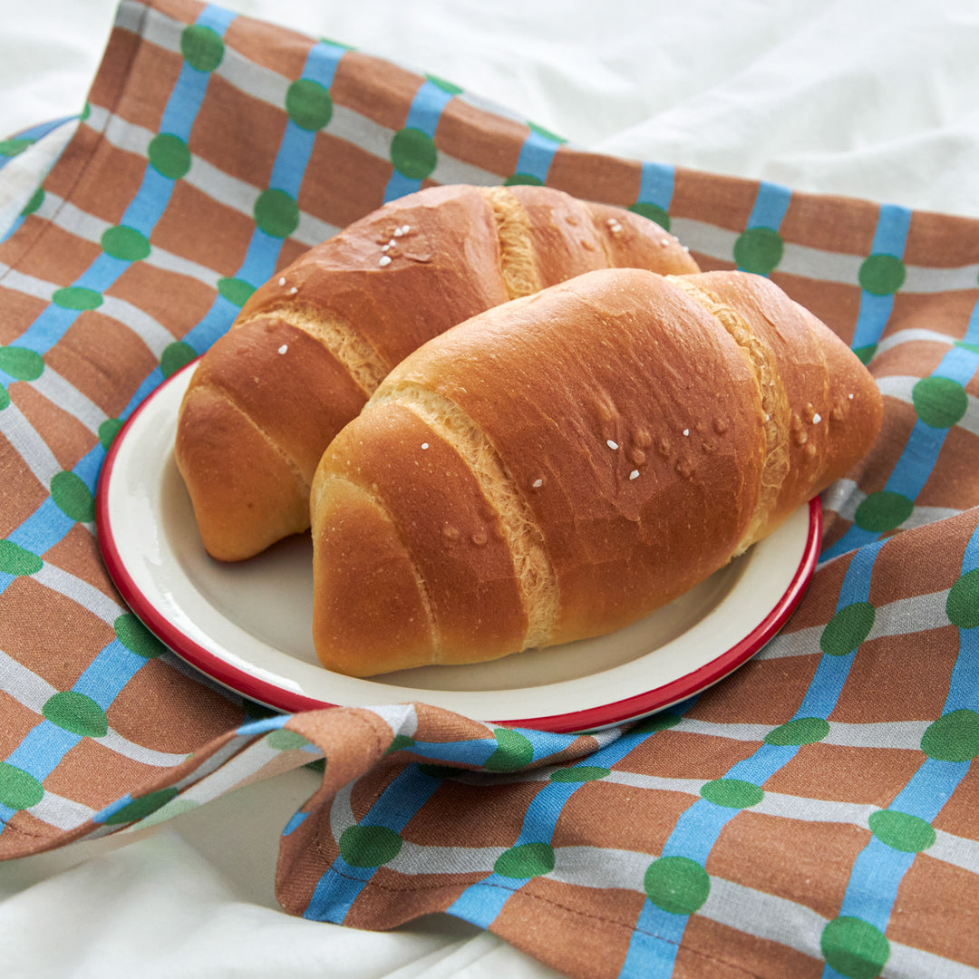 ドットチェックキッチンクロス - レンガの上にグリーン