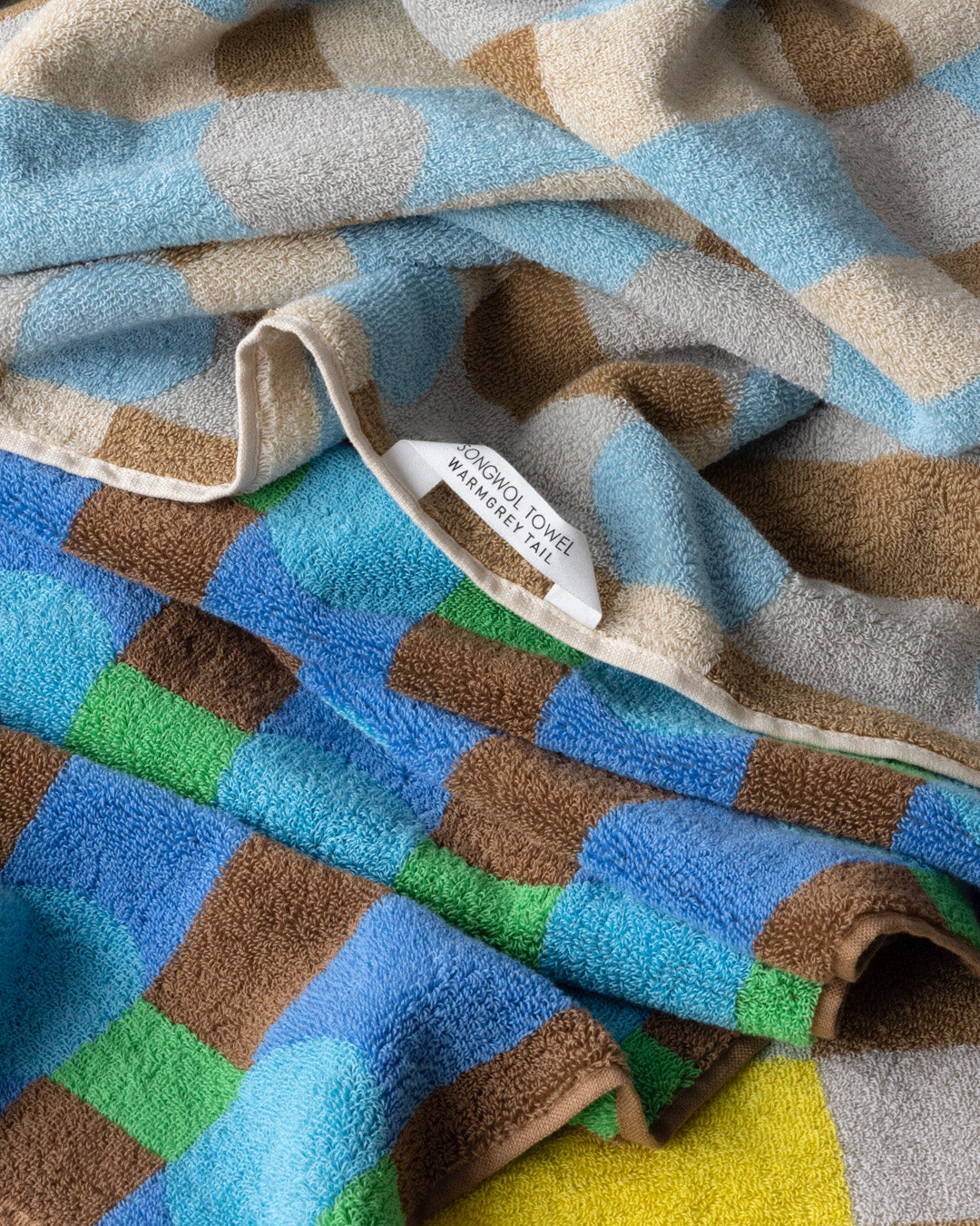 ドットチェック フェイスタオル - ブルー オン レンガ