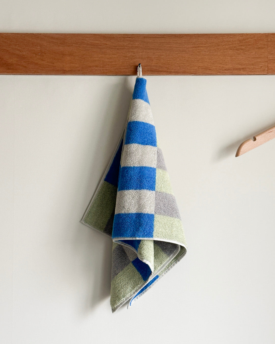 チェックフェイスタオル - カーキブルー