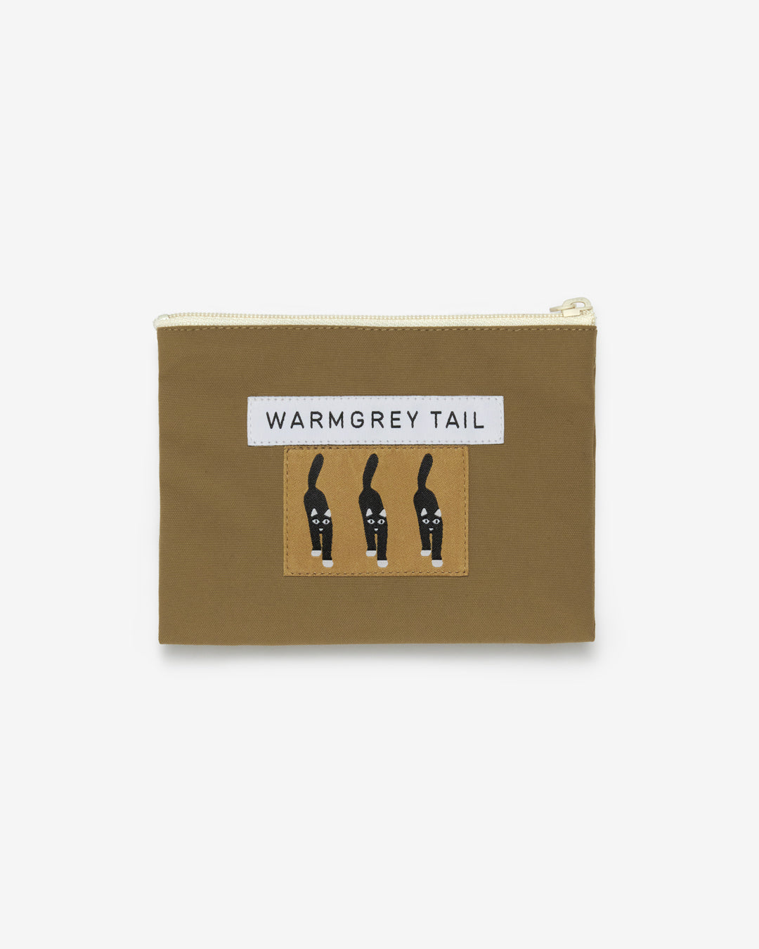 キャットカミングレーベル フラットポーチ - キャメル (2サイズ)