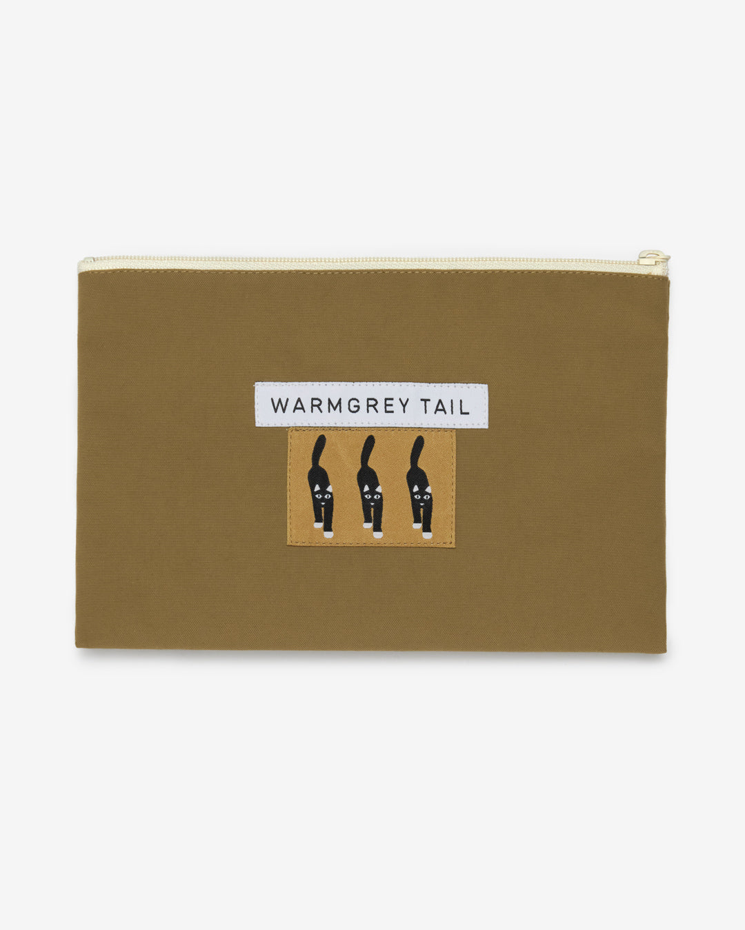 キャットカミングレーベル フラットポーチ - キャメル (2サイズ)