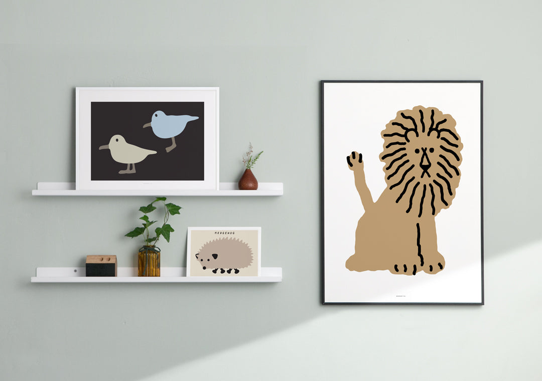 ライオン - ホワイトポスター