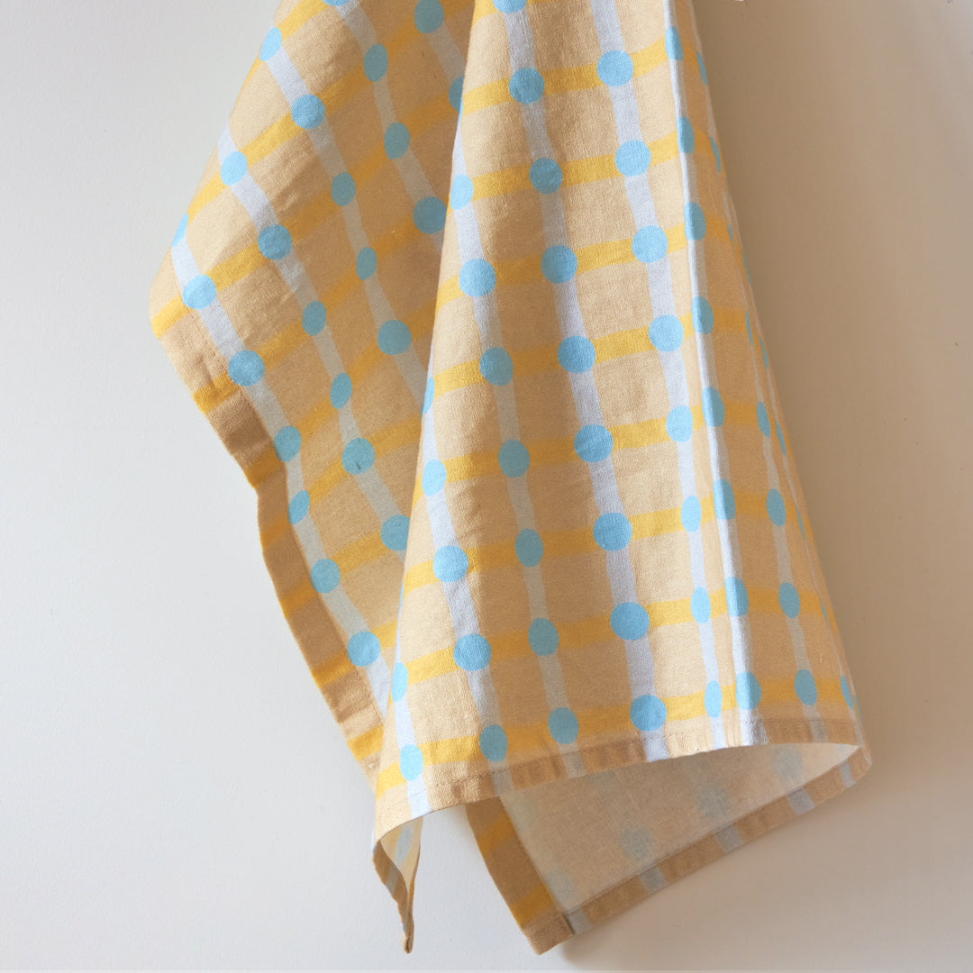 ドットチェックキッチンクロス - ブルーオンサンド