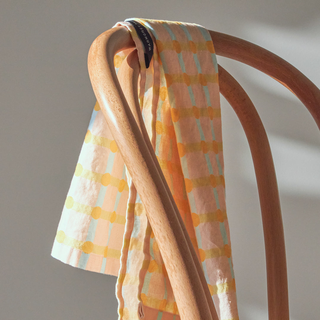 ドットチェックキッチンクロス - オレンジ×ピンク