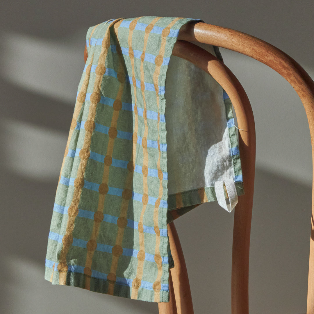 ドットチェック キッチンクロス - ブラウン×カーキ