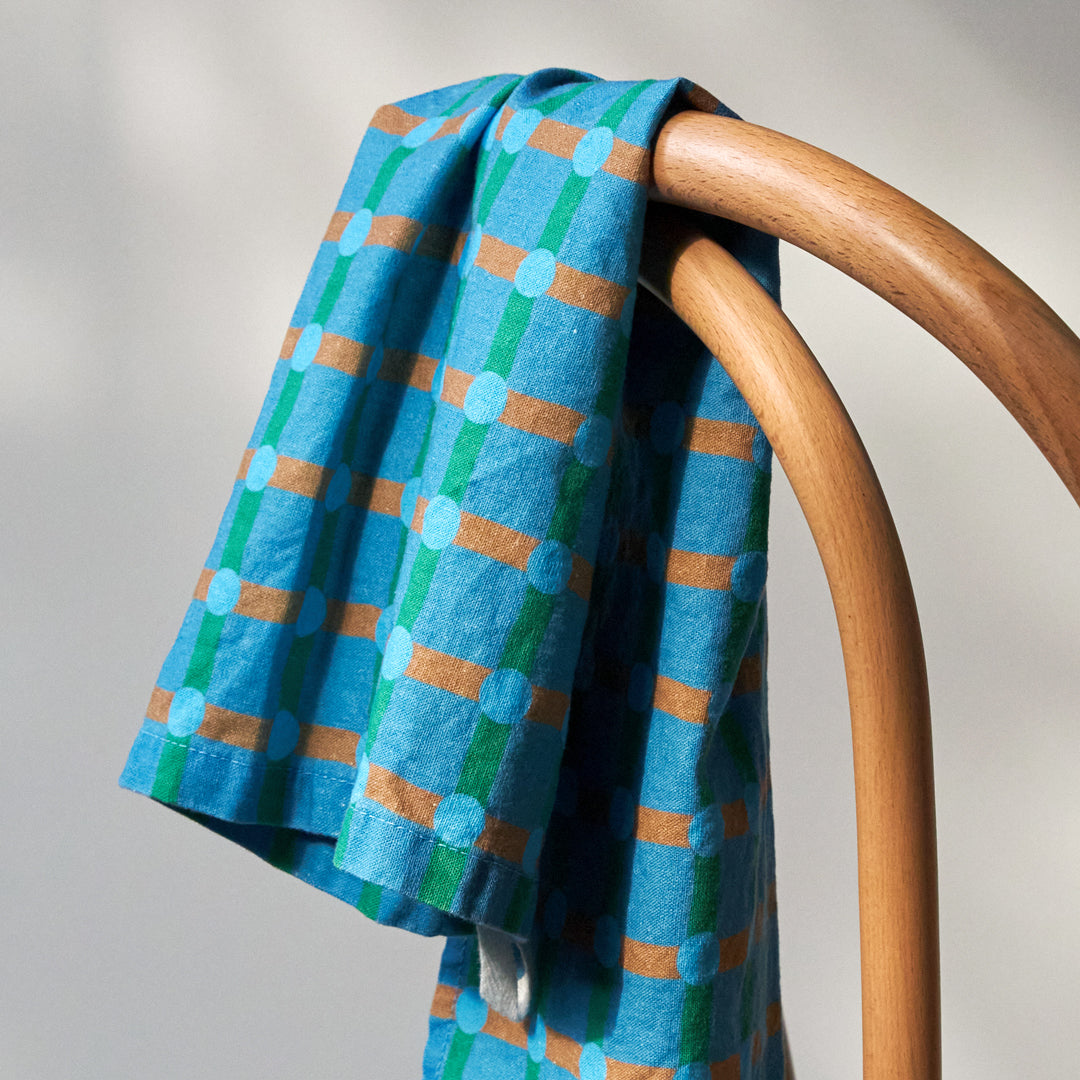 ドットチェックキッチンクロス - ブルーオンブルー