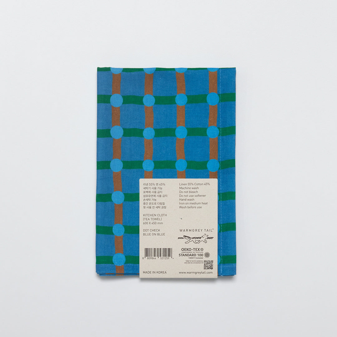 ドットチェックキッチンクロス - ブルーオンブルー
