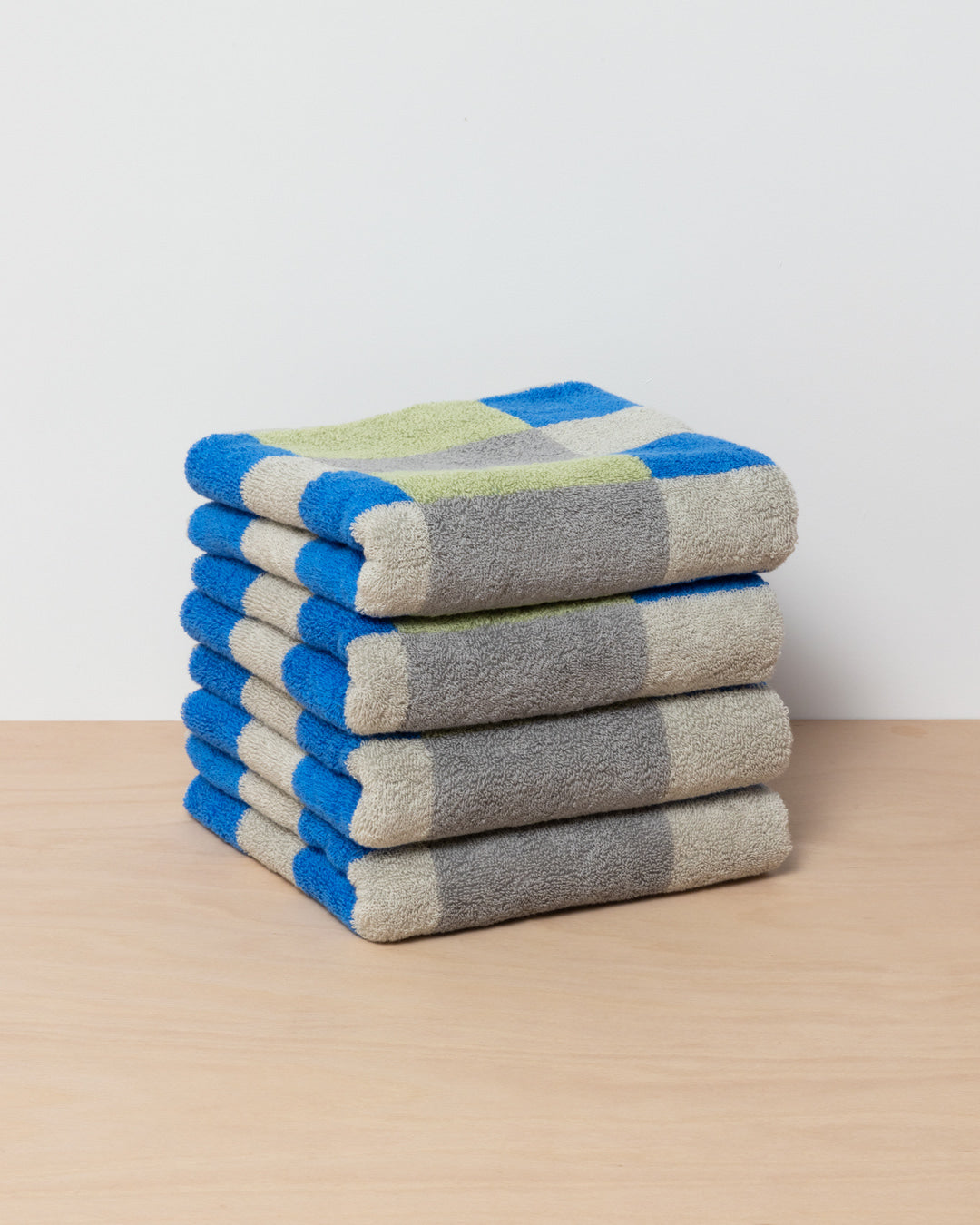 チェックフェイスタオル - カーキブルー